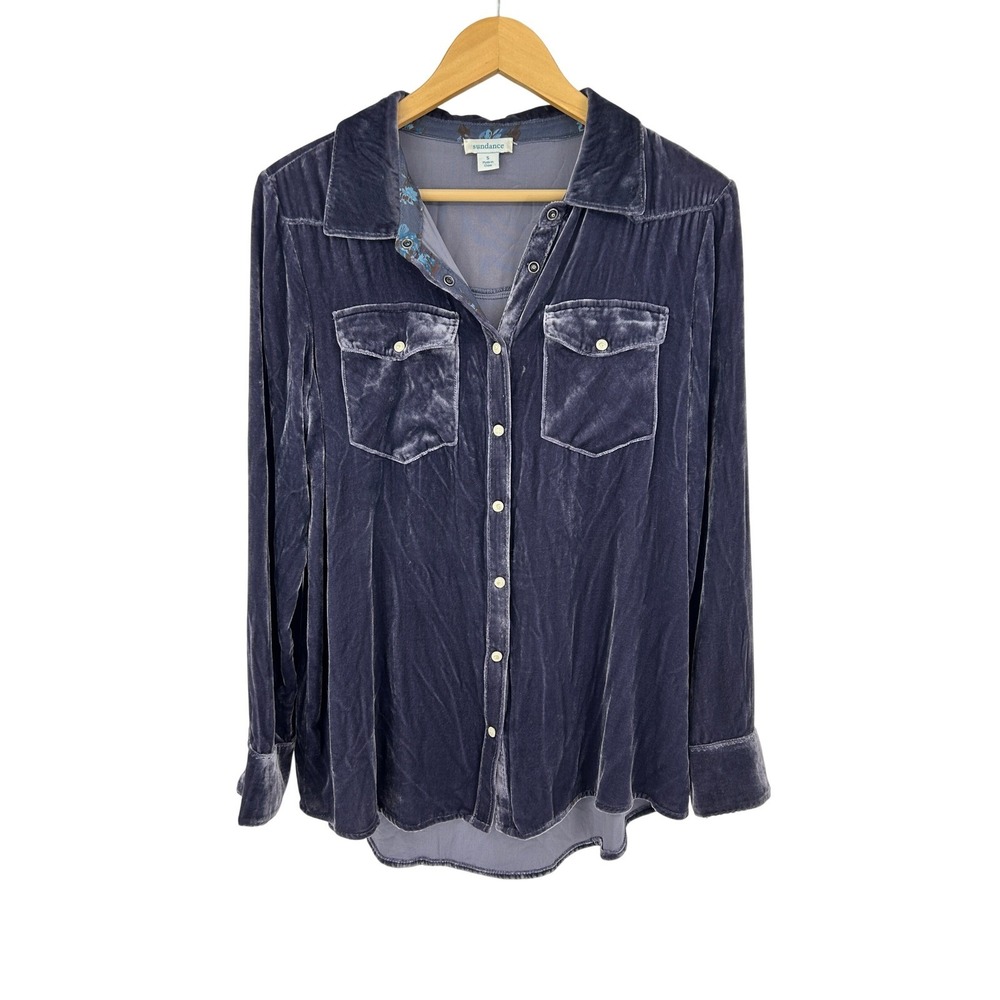 Sundance Cassity Velvet Button Down Shirt Womens S Purple Long Sleeve Pockets